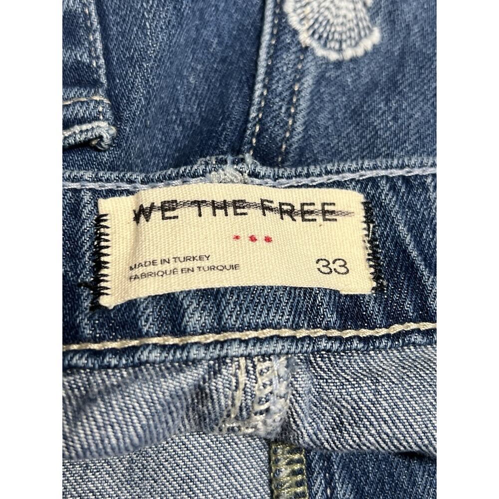 Free People Westward Demim Jean Size 33 “ Under The Sea” Wide Leg Embroidered - Picture 9 of 10
